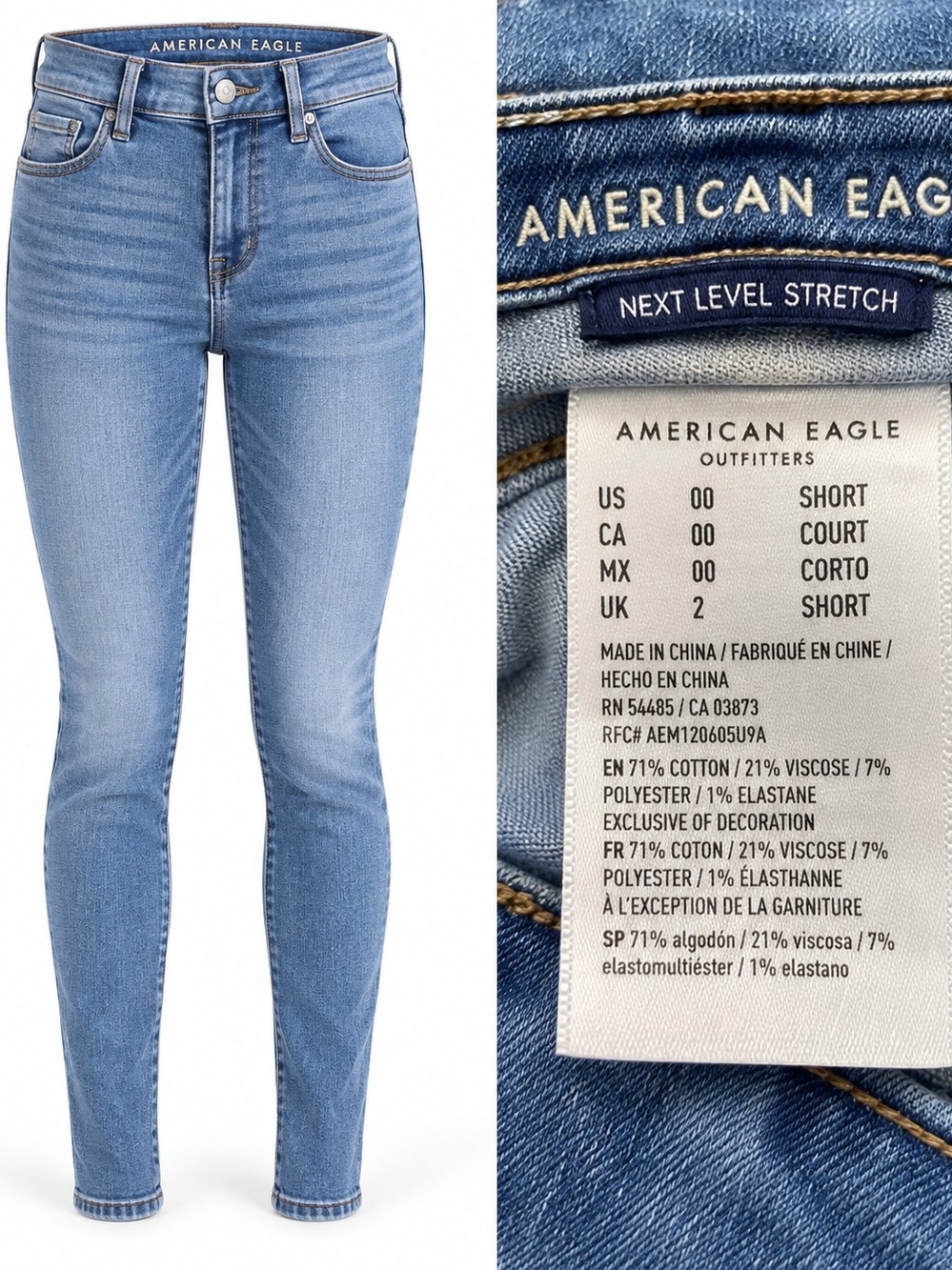 American Eagle Next Level Stretch Skinny Jeans in Blue Waist 00 Short